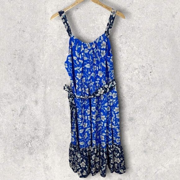 New Eliza J Floral Bow Tie Back Midi Sundress Blue Size 16 Nordstrom Pocket boho - Picture 4 of 12